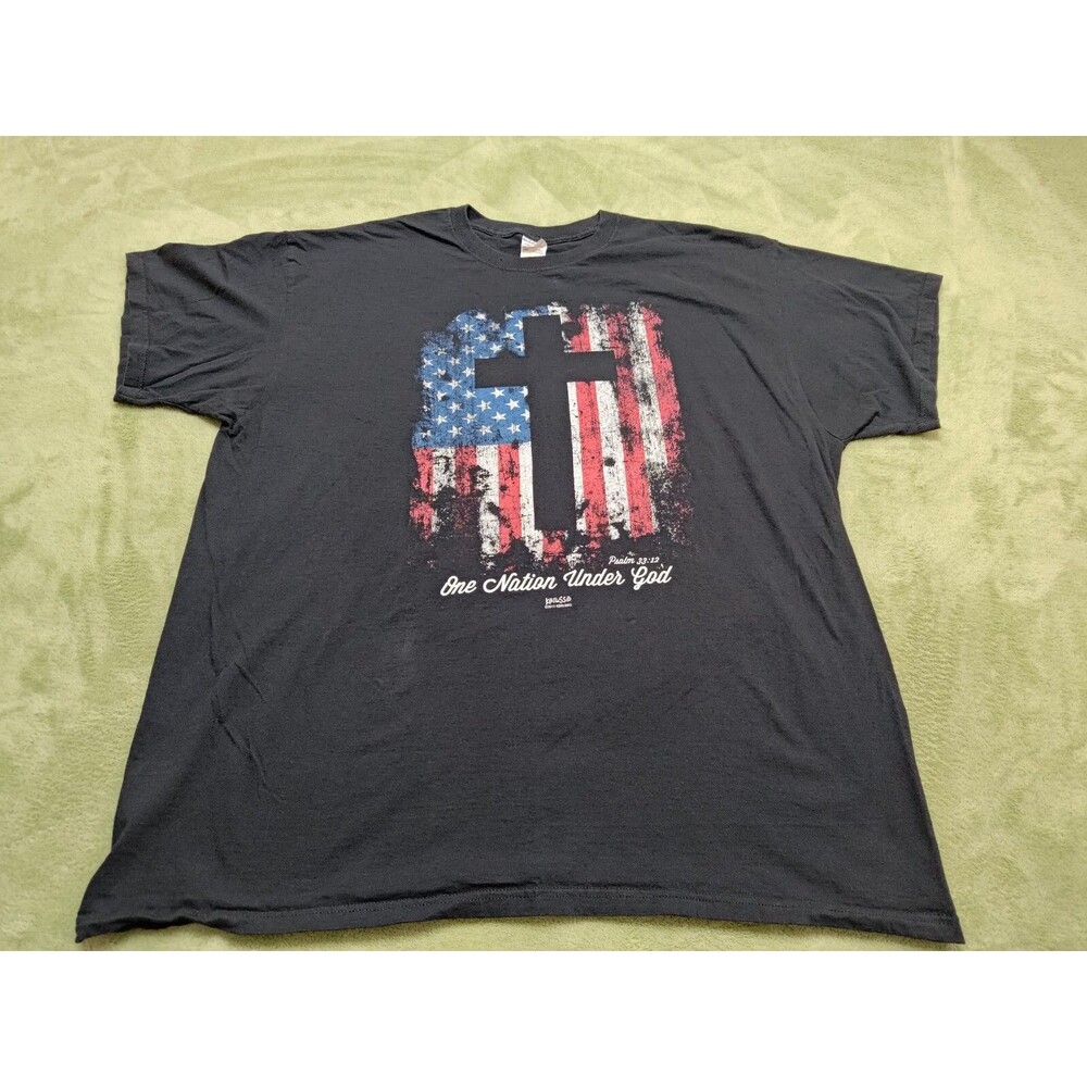 Christian T-Shirt Black Short Sleeve Mens 2XL (One Nation Psalm 33:12)